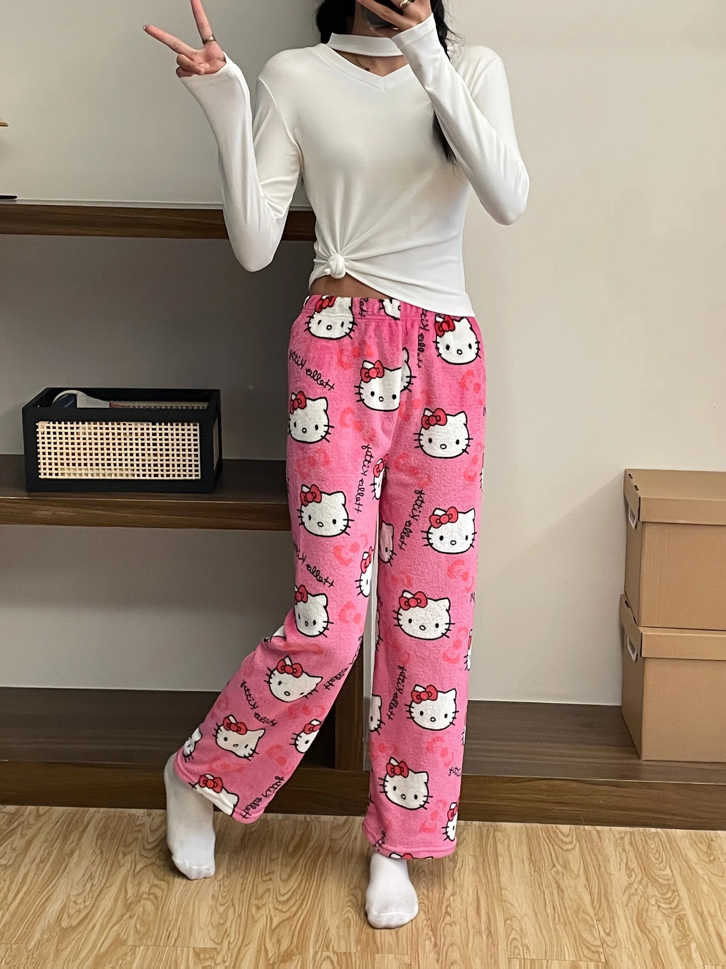 Hello Kitty Themed Fleece Pajama Pants
