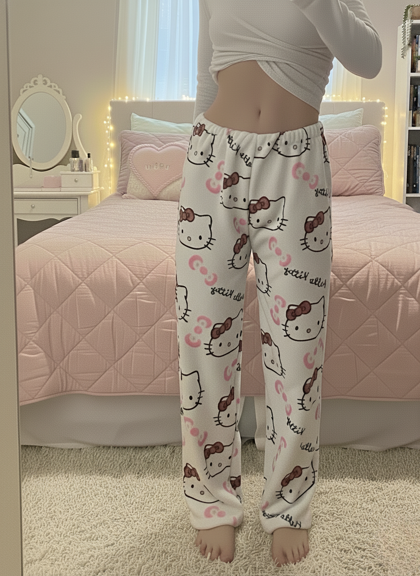 Hello Kitty Themed Fleece Pajama Pants